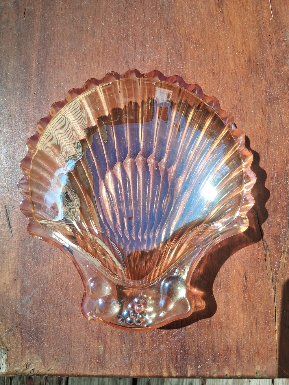 Vintage Marigold Iridescent Carnival Glass Scallop Shell Trinket Dish - Picture 1 of 9